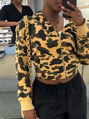 Cropped Camouflage Zip-Up Hoodie - Yellow Camo